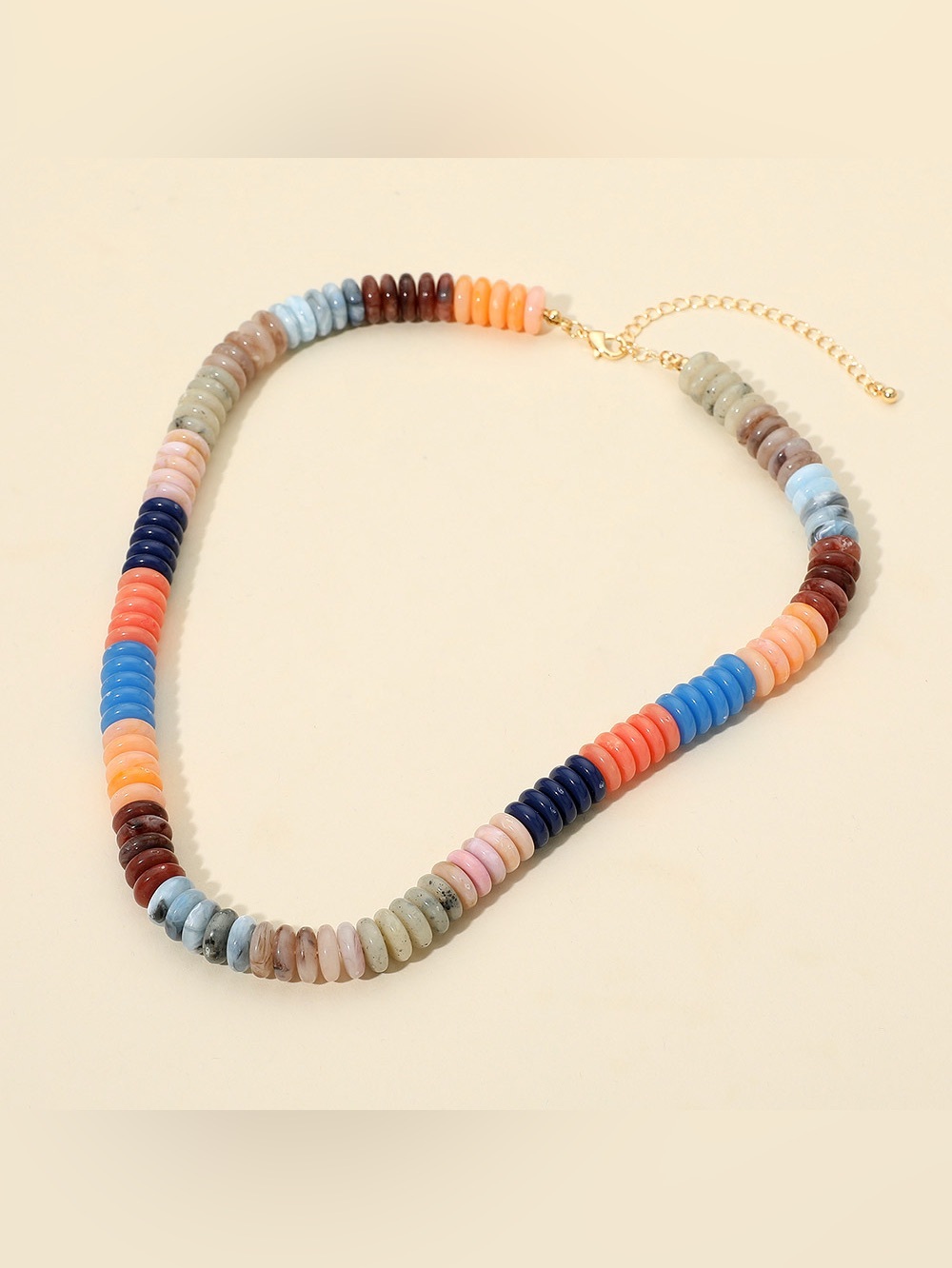 Flat Resin Disc Beaded Necklace